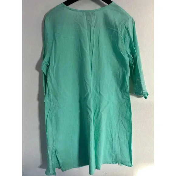 Beach by Exist Mint Green Embroidered Floral Boho Summer Tunic Top Cotton Size L - Picture 2 of 5